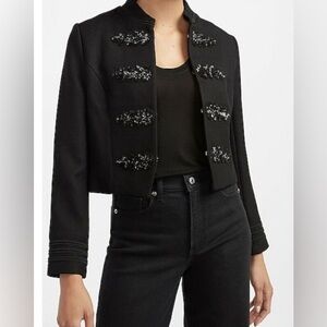 Express Black Band Military Style Jacket M Sequin Accents